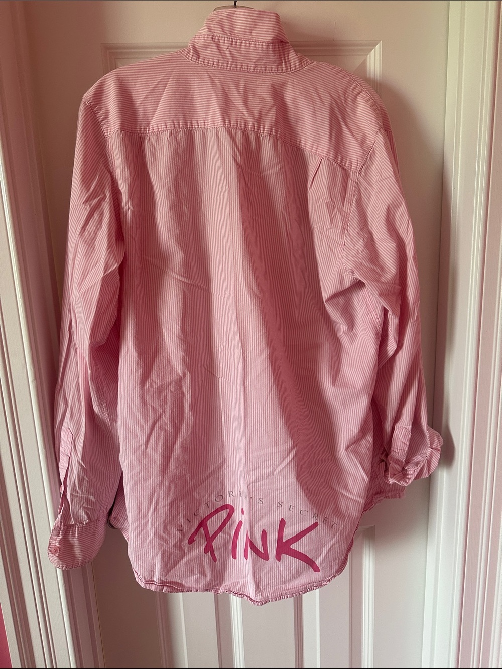 PINK Victoria's Secret Pink & White Striped Button-Down Shirt